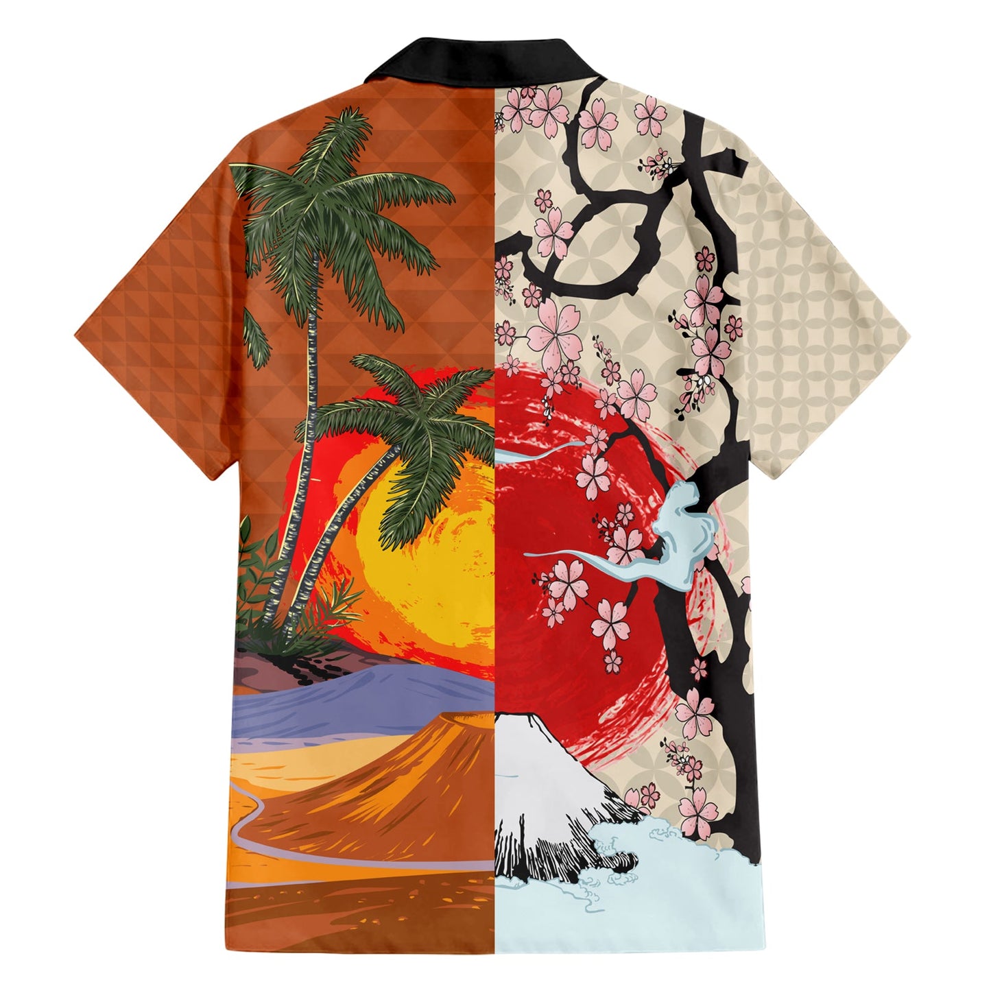 Hawaiihemd im japanischen Kulturstil Mauna Kea und Fuji-Berge LT03