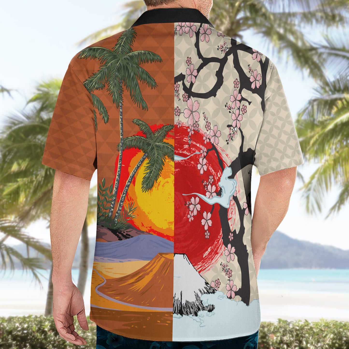 Hawaiihemd im japanischen Kulturstil Mauna Kea und Fuji-Berge LT03