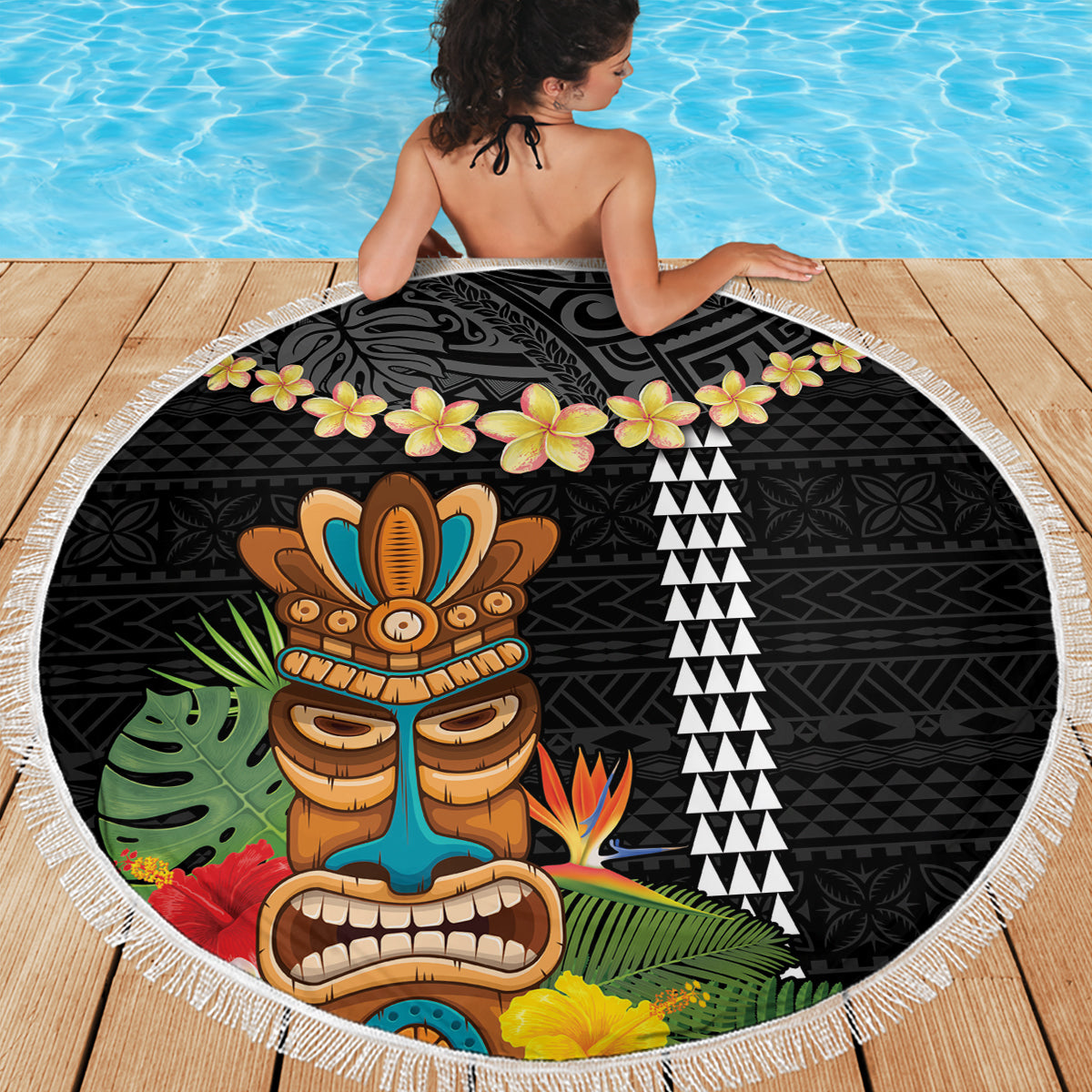 Benutzerdefinierte Neuseeland Rugby Stranddecke schwarz Farn Maori Tribal Muster LT03