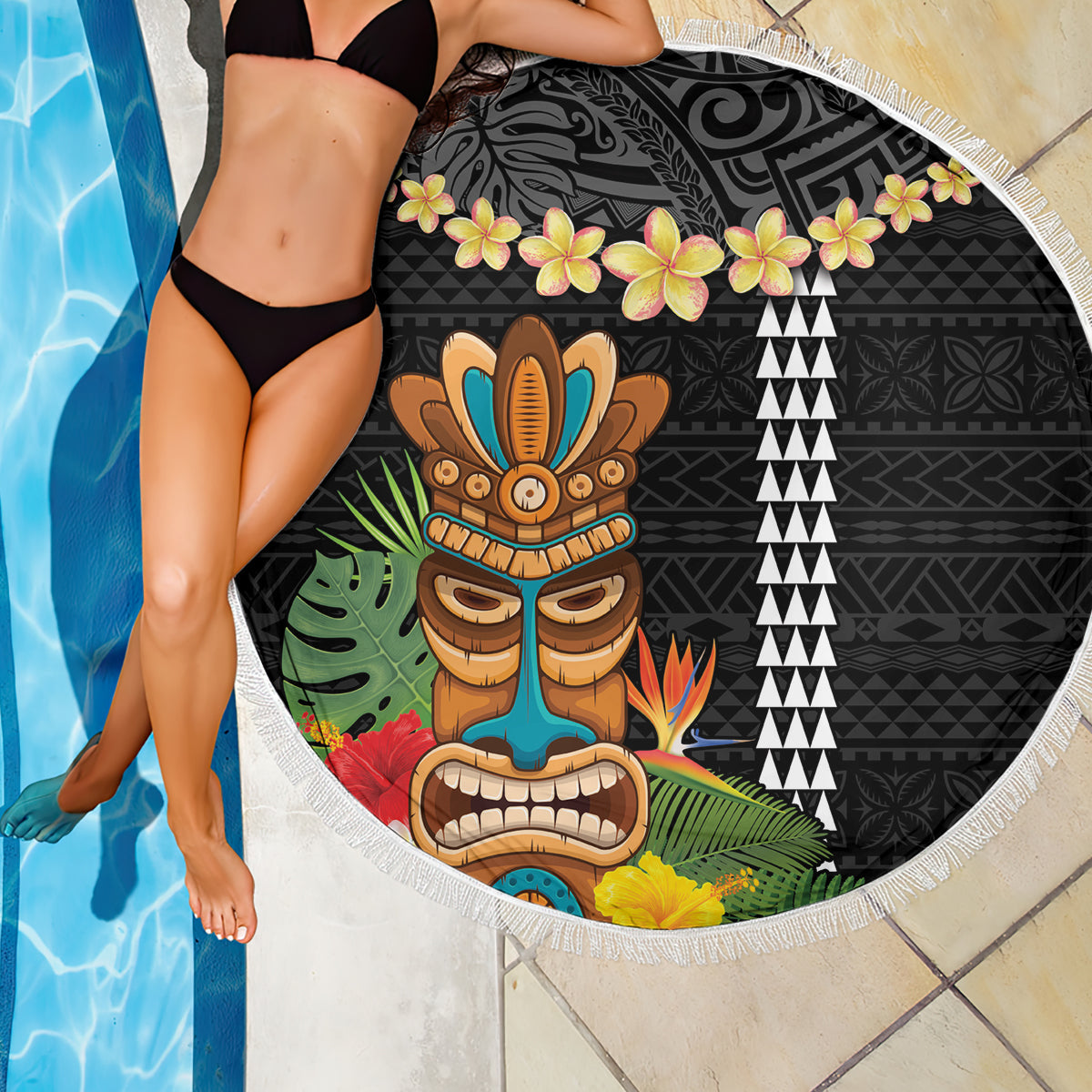 Benutzerdefinierte Neuseeland Rugby Stranddecke schwarz Farn Maori Tribal Muster LT03
