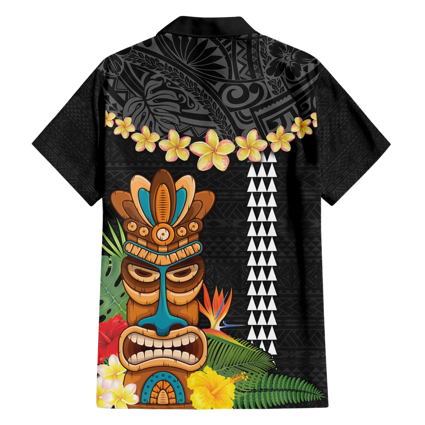 Hawaii Plumeria Lei Hawaiihemd Tiki und Kakau Muster Schwarz Farbe LT03