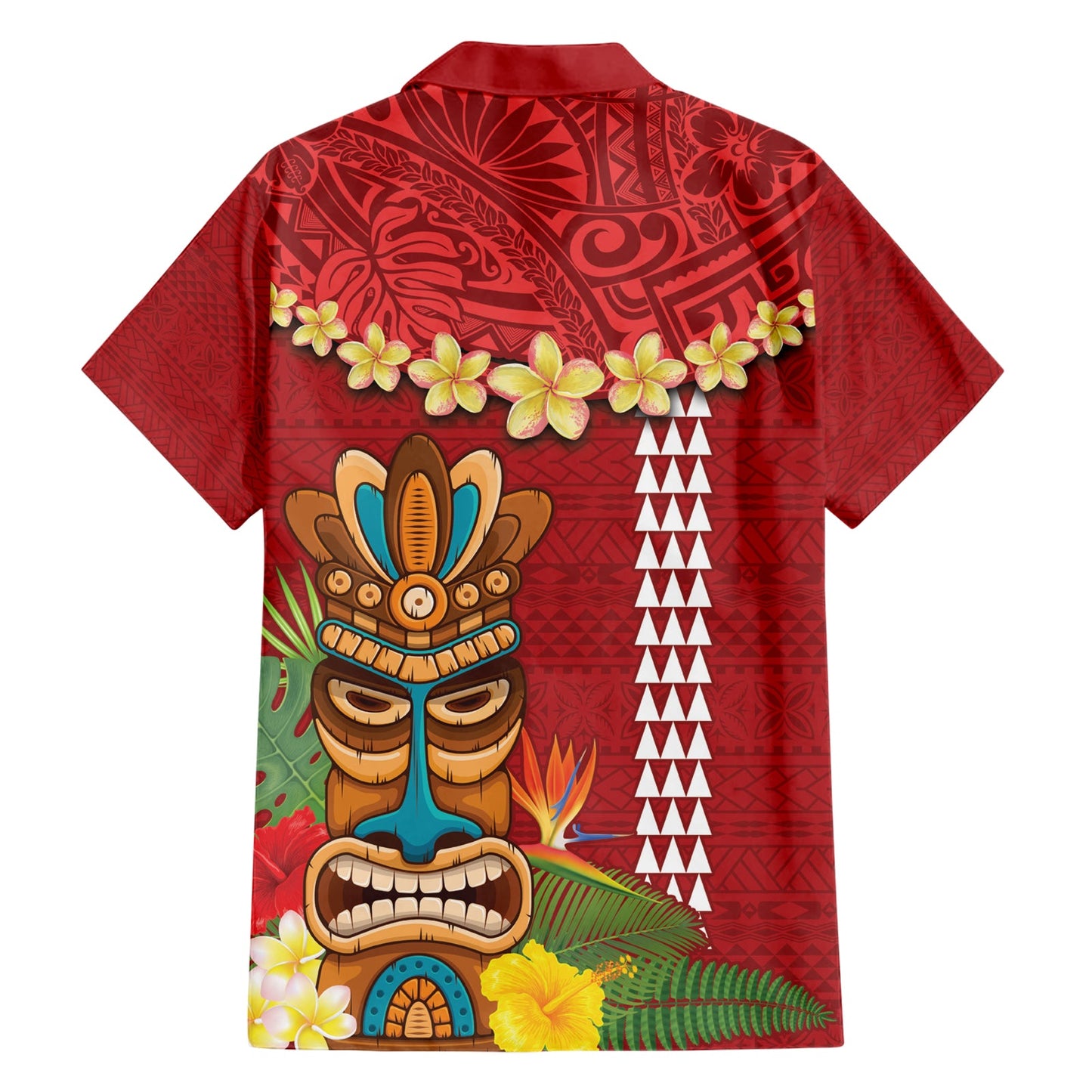 Hawaii Plumeria Lei Hawaiihemd Tiki und Kakau Muster Rot Farbe LT03
