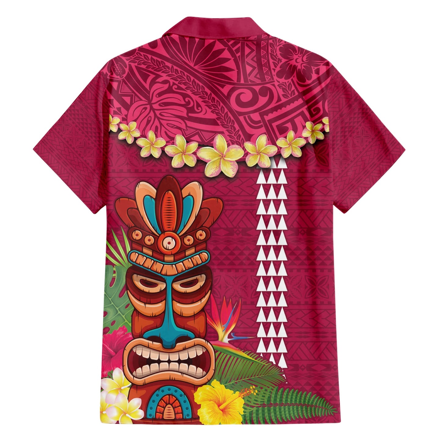 Hawaii Plumeria Lei Hawaiihemd Tiki und Kakau Muster Rosa Farbe LT03