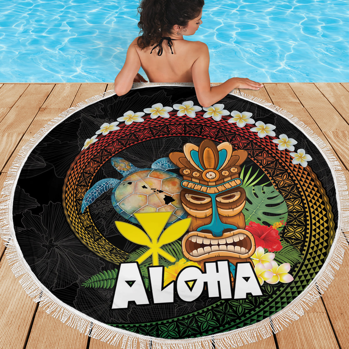 Cyan Polynesien Stranddecke Polynesische Schildkröte Hai Tattoo Tropical Vintage LT14