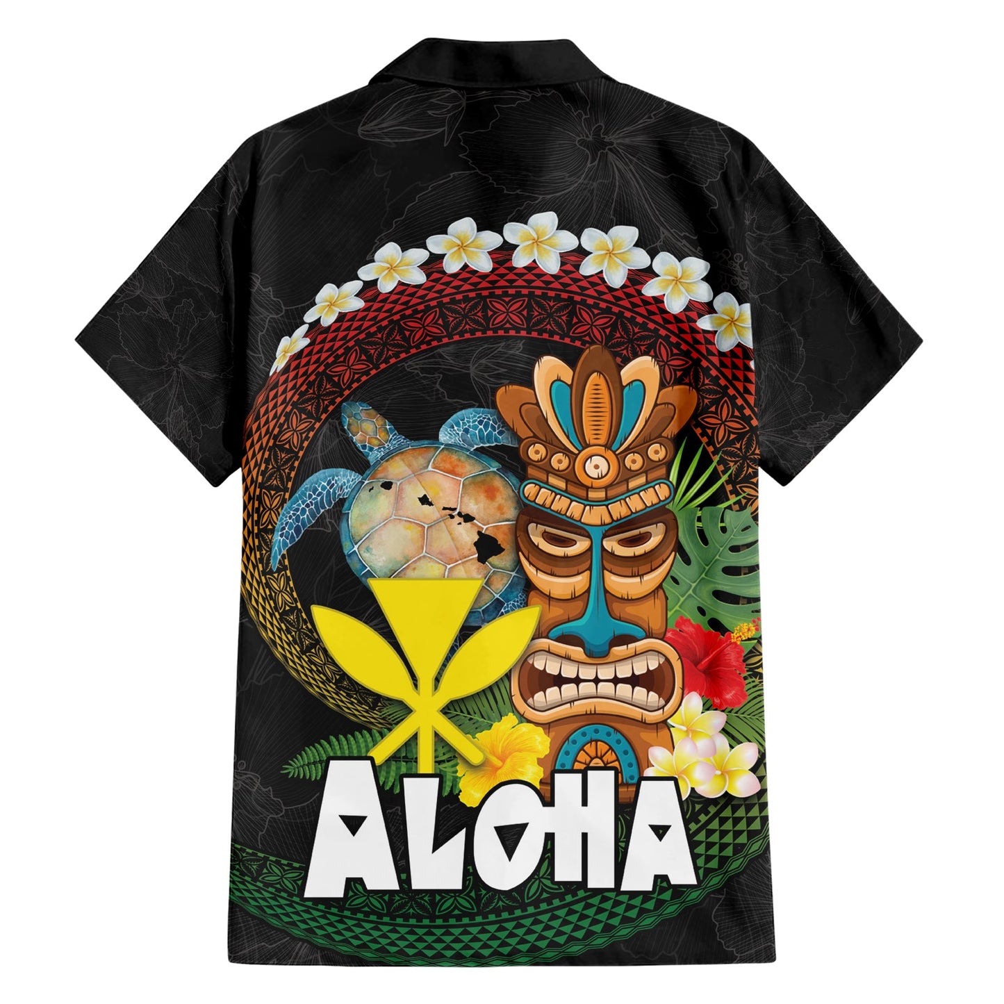 Aloha Hawaii Hawaiihemd Kanaka Maoli mit polynesischer Spirale Plumeria LT03