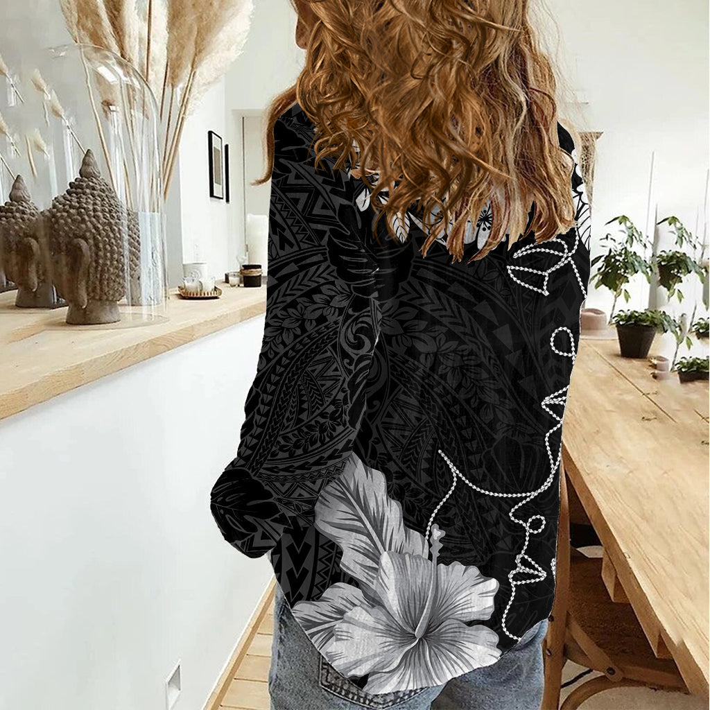 Hawaii Valentinstag Damen Casual Shirt Polynesian Line Art Liebespaar Hibiskus Tribal Muster LT03