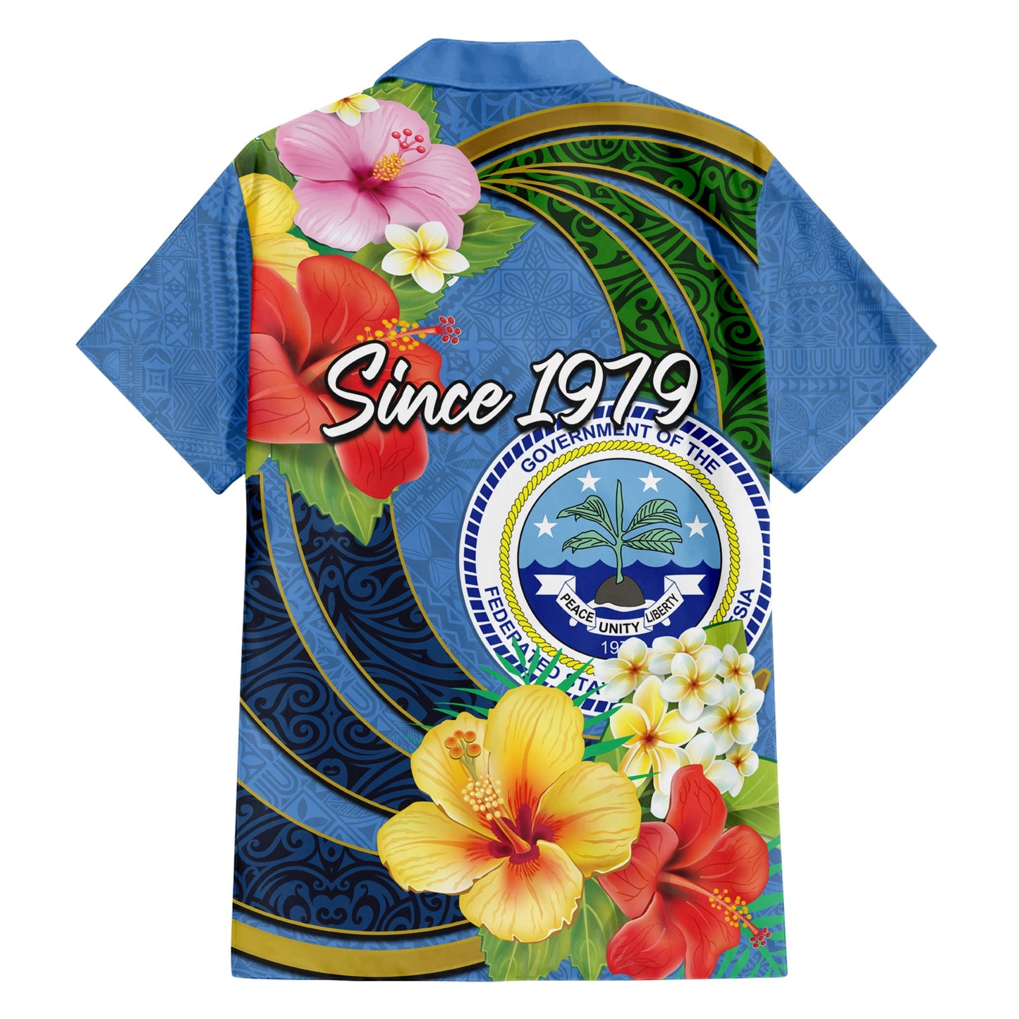 Mikronesien Verfassungstag Hawaiihemd Hibiskus und Tapa Tribal Muster LT03