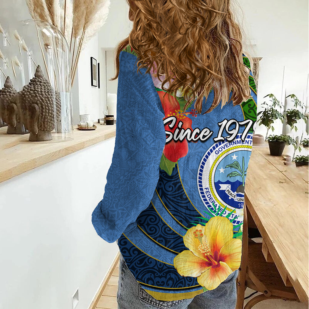 Mikronesien Verfassungstag Frauen Casual Shirt Hibiskus und Tapa Tribal Muster LT03