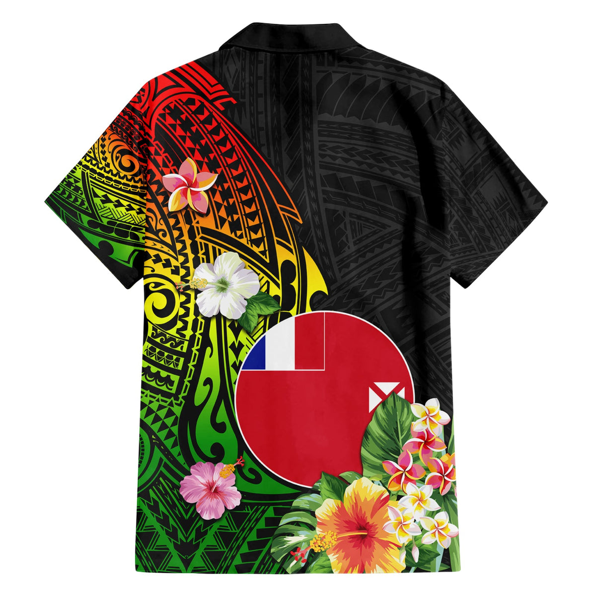 Wallis und Futuna Tag des Sieges Hawaiihemd Tribal Polynesian Tattoo und Hibiskusblüte LT03