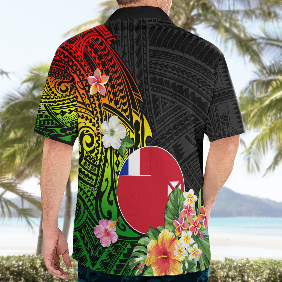 Wallis und Futuna Tag des Sieges Hawaiihemd Tribal Polynesian Tattoo und Hibiskusblüte LT03