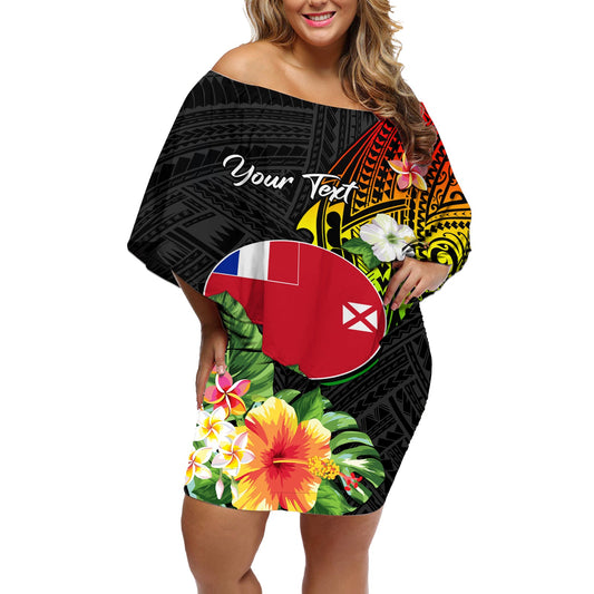 Wallis and Futuna Victory Day Off Shoulder Short Dress Tribal Polynesian Tattoo and Hibiscus Flower LT03 Women Reggae - Polynesian Pride