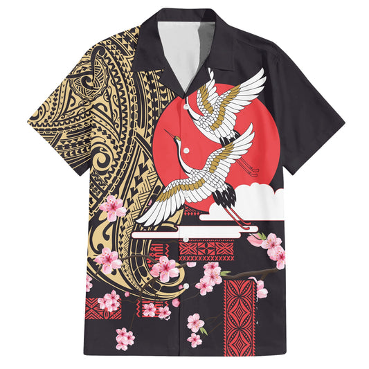 Japanese Culture and Hawaiian Tribal Hawaiian Shirt Sakura Blossom Tapa Pattern