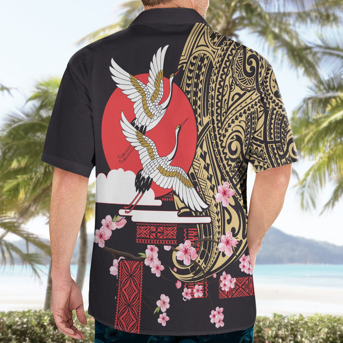 Japanische Kultur und Hawaiianisches Stammes-Hawaii-Hemd Sakura Blossom Tapa Muster LT03