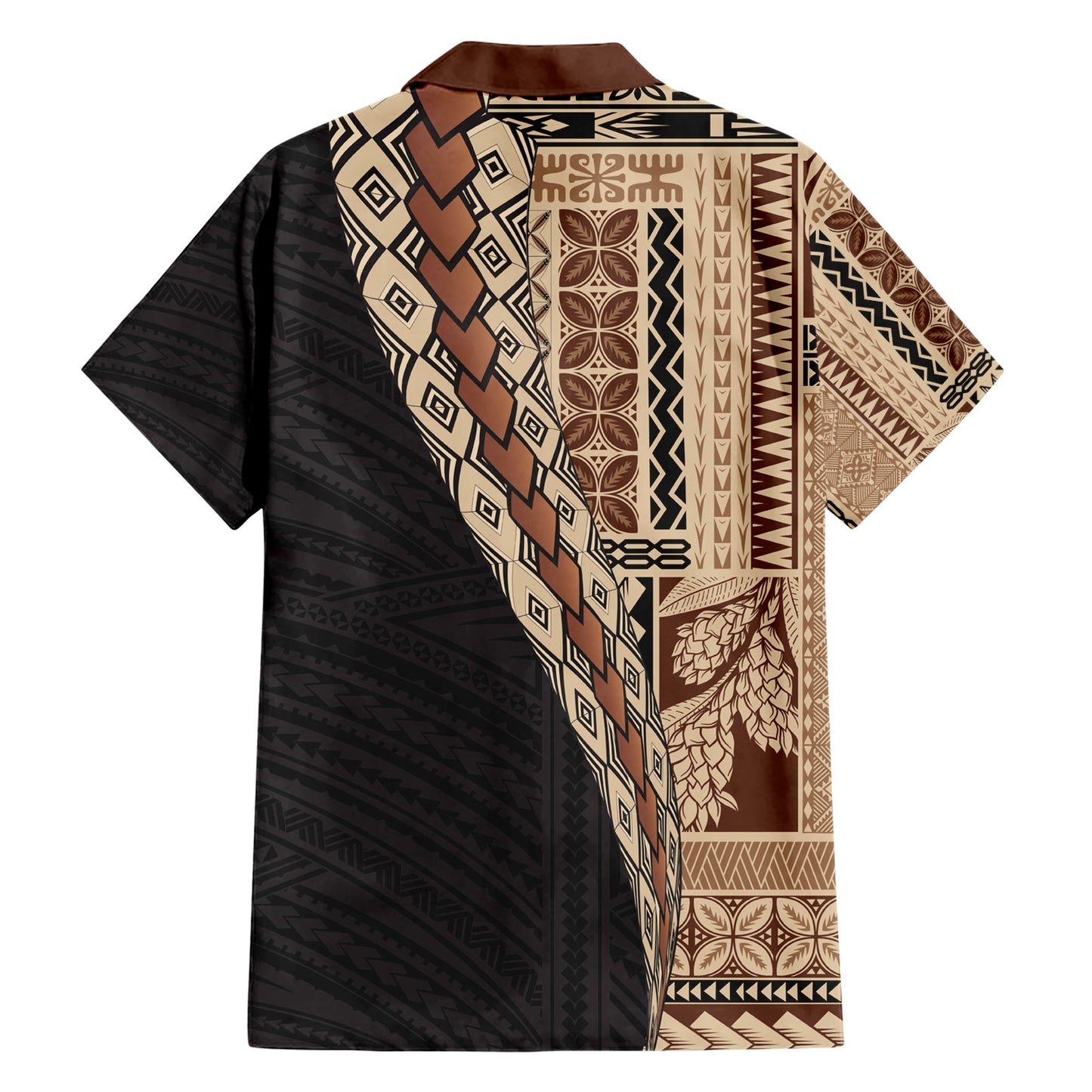 Hawaiihemd im Halbstil mit Samoa-Siapo-Motiv, braune Version LT03