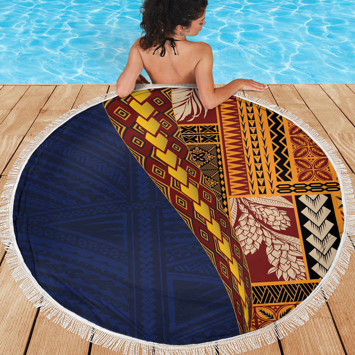 Benutzerdefinierte Samoa 62. Manuia le Aso Tuto'atasi Stranddecke Samoan Tatau blau Kunst LT9