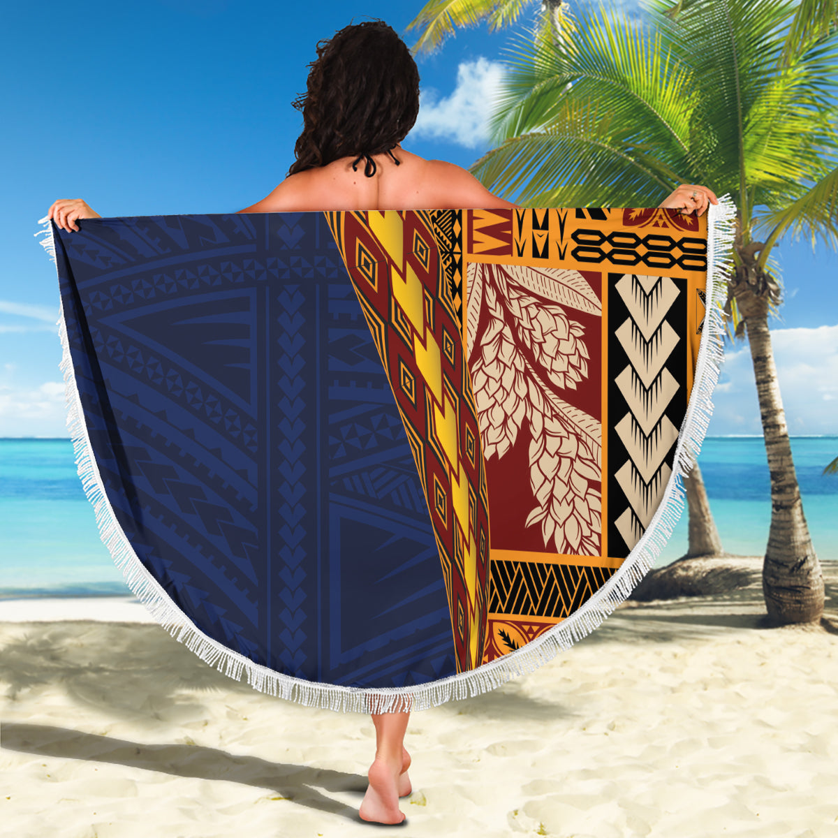 Benutzerdefinierte Samoa 62. Manuia le Aso Tuto'atasi Stranddecke Samoan Tatau blau Kunst LT9