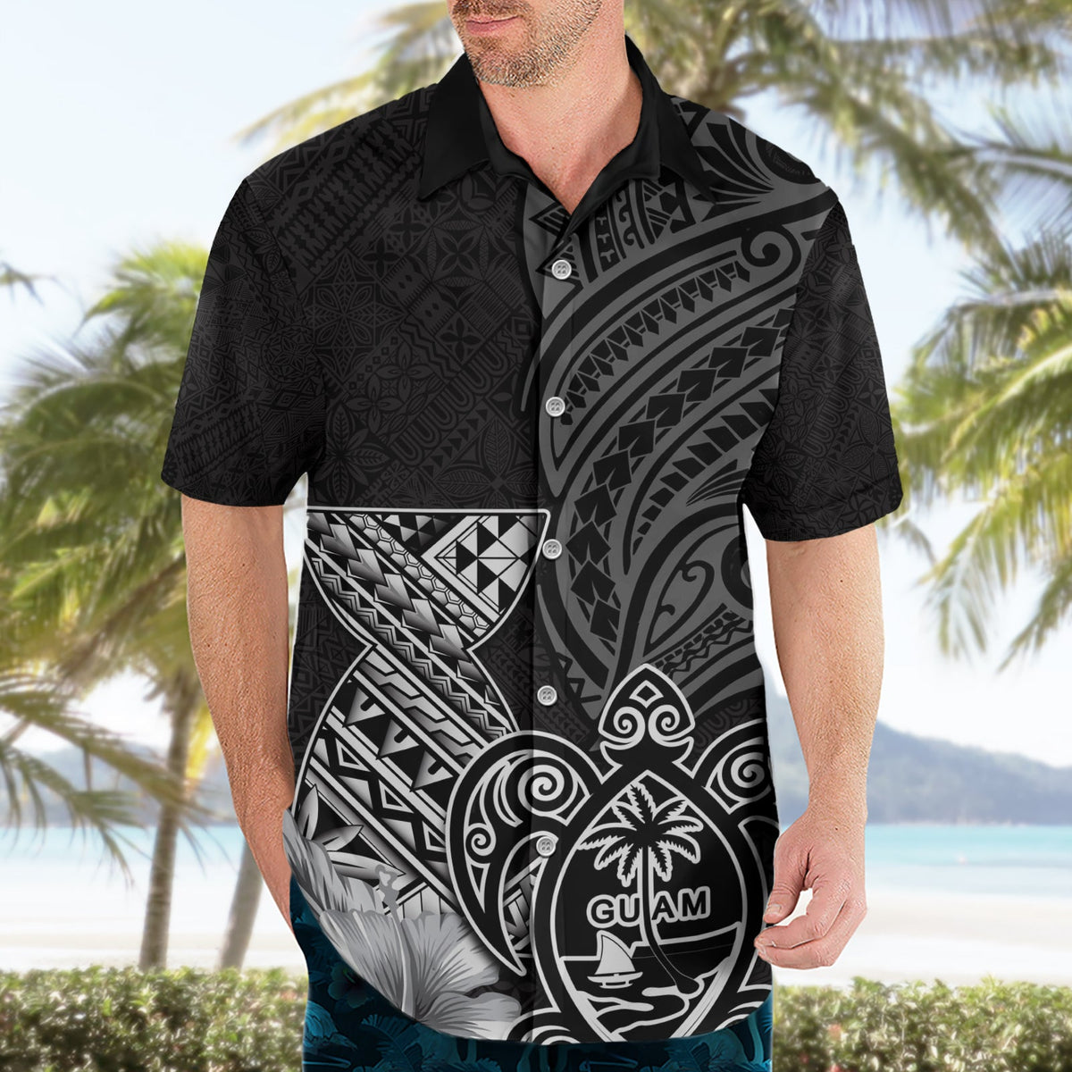 Guam Latte Stone Chamorro Kultur Hawaiihemd Tapa Muster LT03