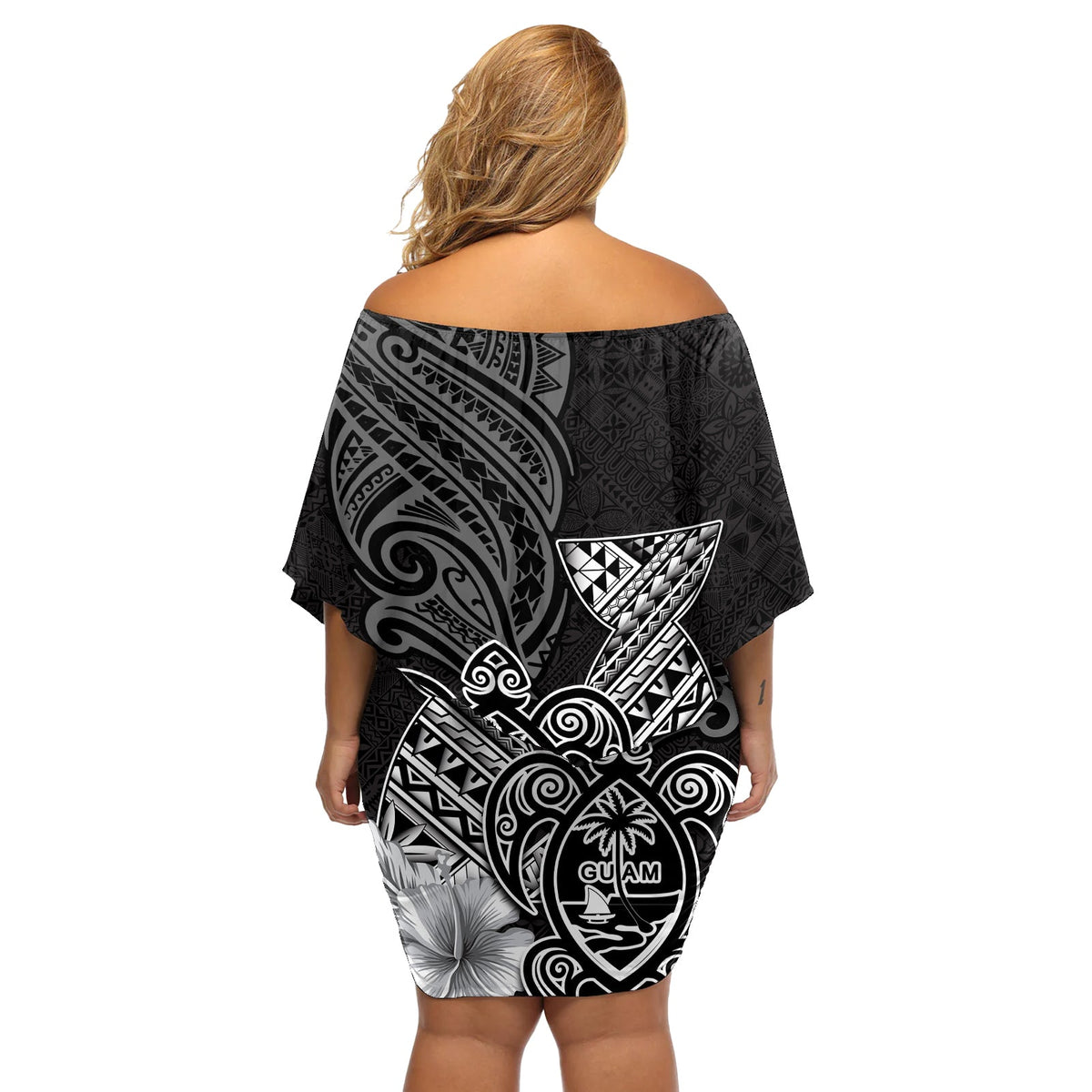 Guam Latte Stone Chamorro Kultur Schulterfreies kurzes Kleid mit blumen Tapa Muster LT03