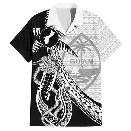 Guam Fish Hook and Palm Tree Hawaiian Shirt Polynesian Pattern Half Style