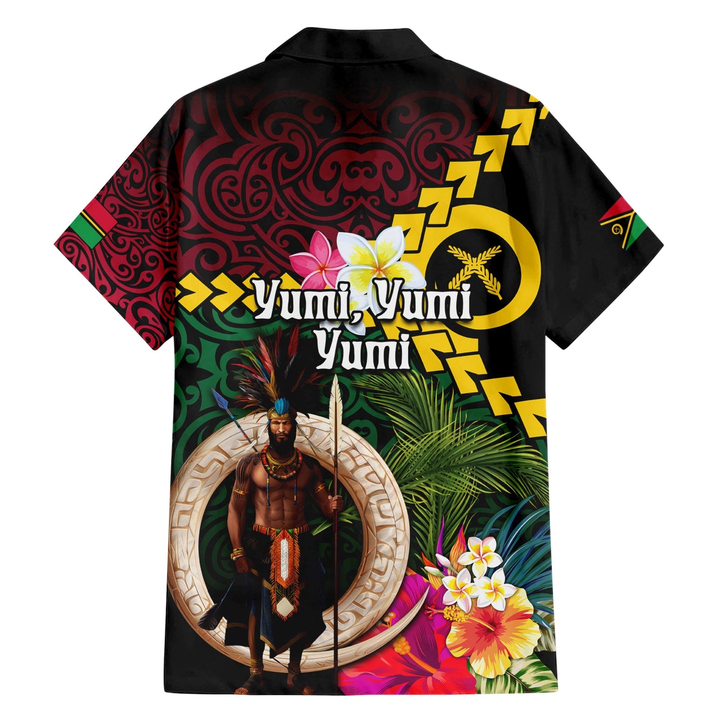 Vanuatu Indipendens Dei Hawaiihemd Wildschweinstoßzahn und melanesischer Krieger Hibiskus LT03