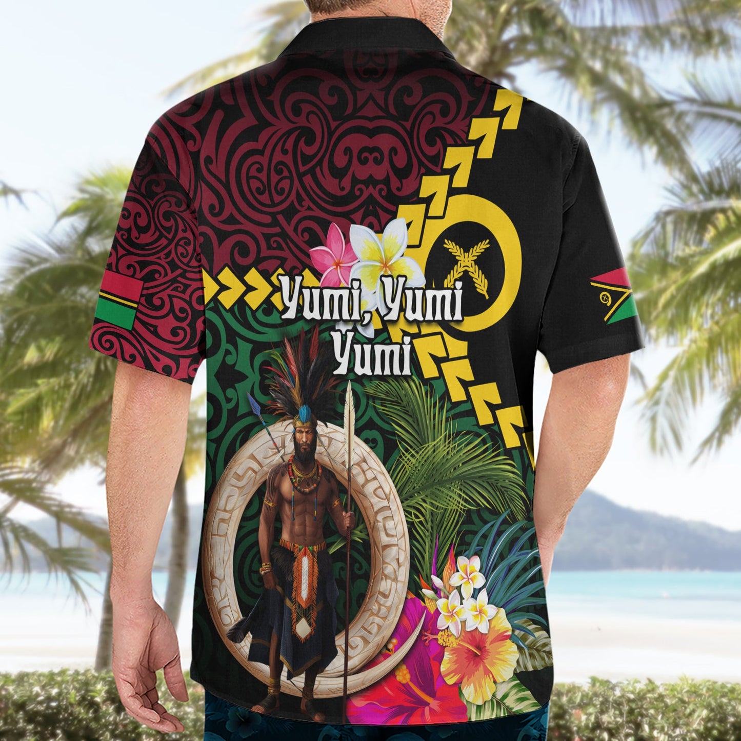 Vanuatu Indipendens Dei Hawaiihemd Wildschweinstoßzahn und melanesischer Krieger Hibiskus LT03