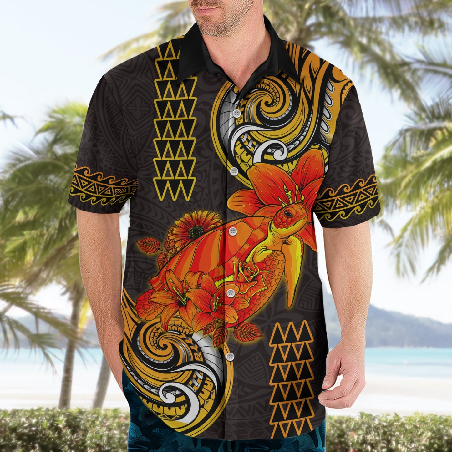 Hawaii Schildkröte Hibiskus Blume Hawaiihemd Polynesian Tattoo LT03