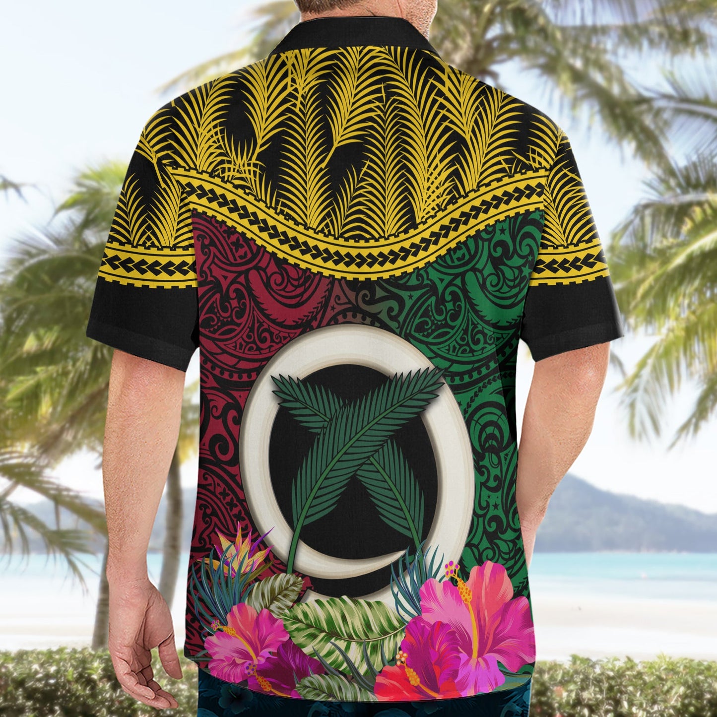 Vanuatu 44. Jahrestag Unabhängigkeitstag Hawaiihemd Wildschweinstoßzahn und Namele-Pflanze LT03