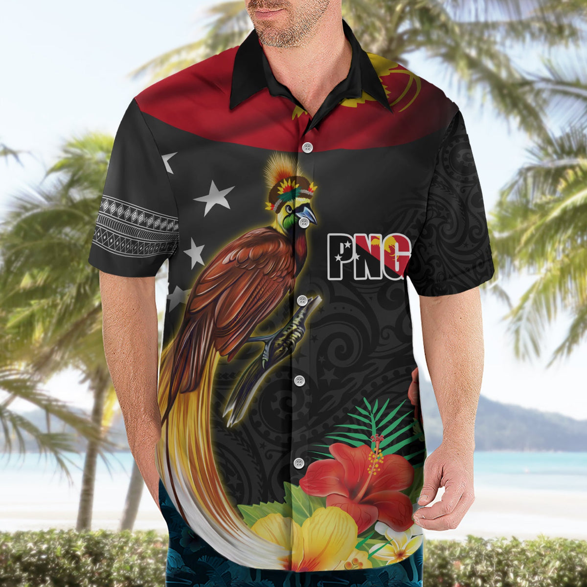 Papua-Neuguinea Unabhängigkeitstag Hawaiihemd PNG Flagge und Paradiesvogel LT03