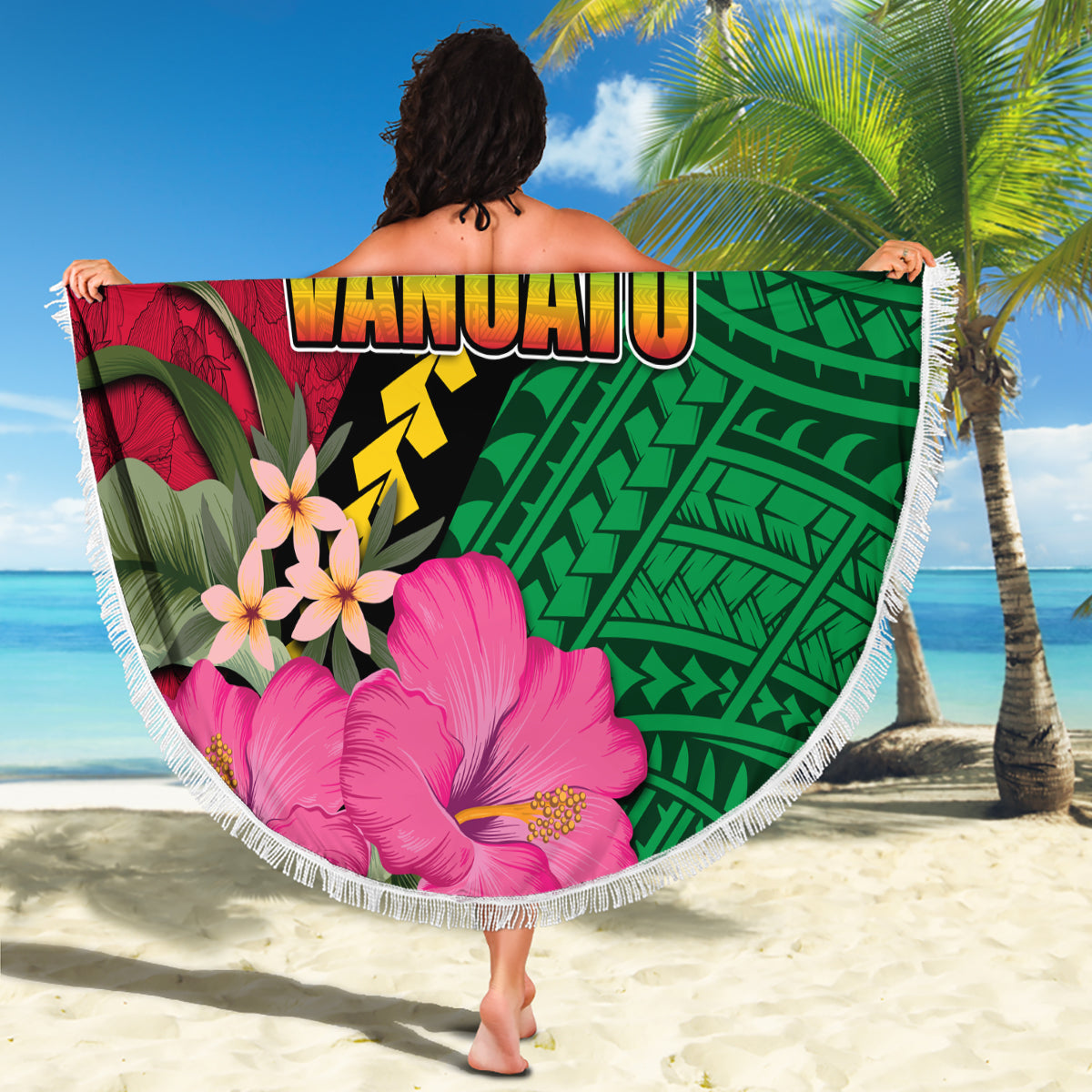 Neuseeland Tuatara Tribal Tattoo Stranddecke Silber Farn und Maori Muster Schwarz Farbe LT03