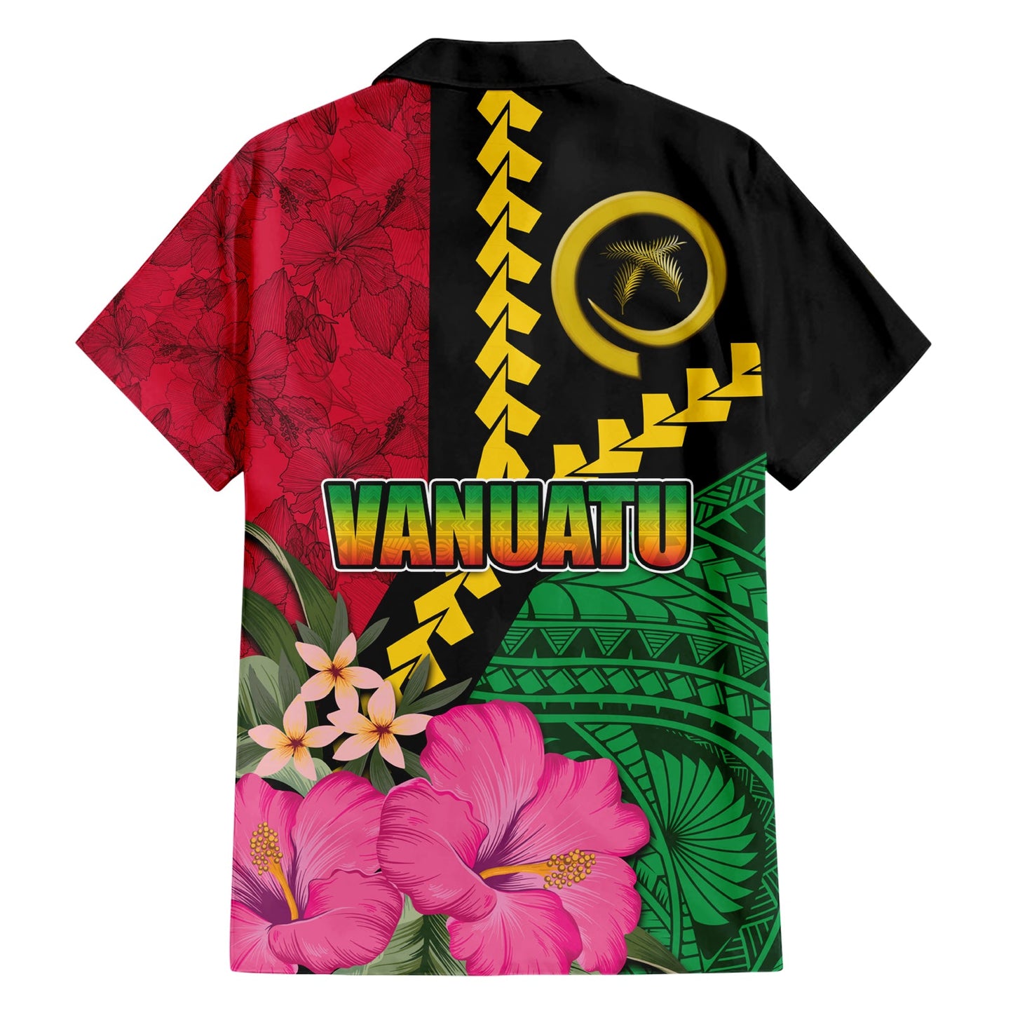 Vanuatu Flagge Hibiskus Polynesisches Muster Hawaiihemd LT03