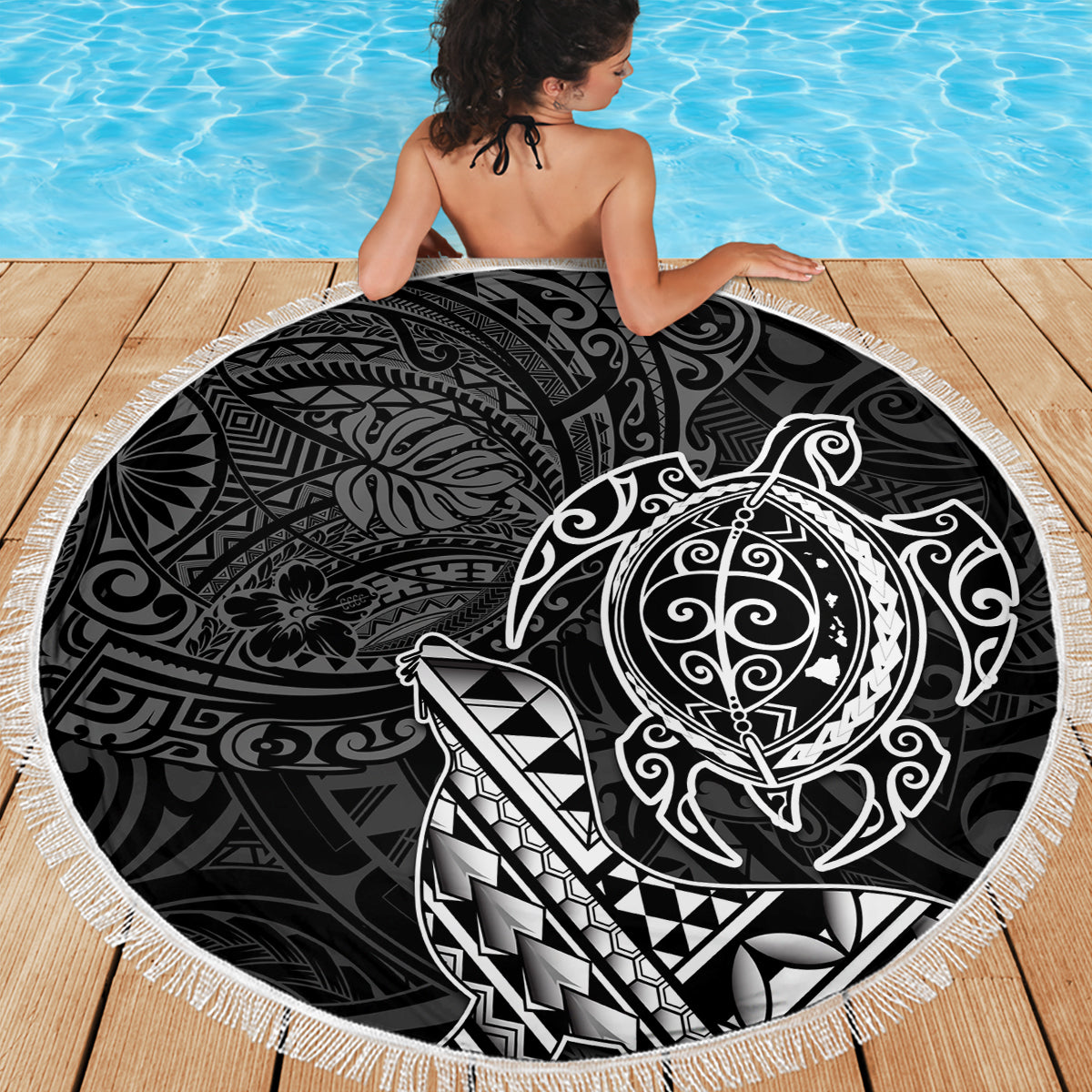 Neuseeland Tuatara Tribal Tattoo Stranddecke Silber Farn und Maori Muster Blau Farbe LT03
