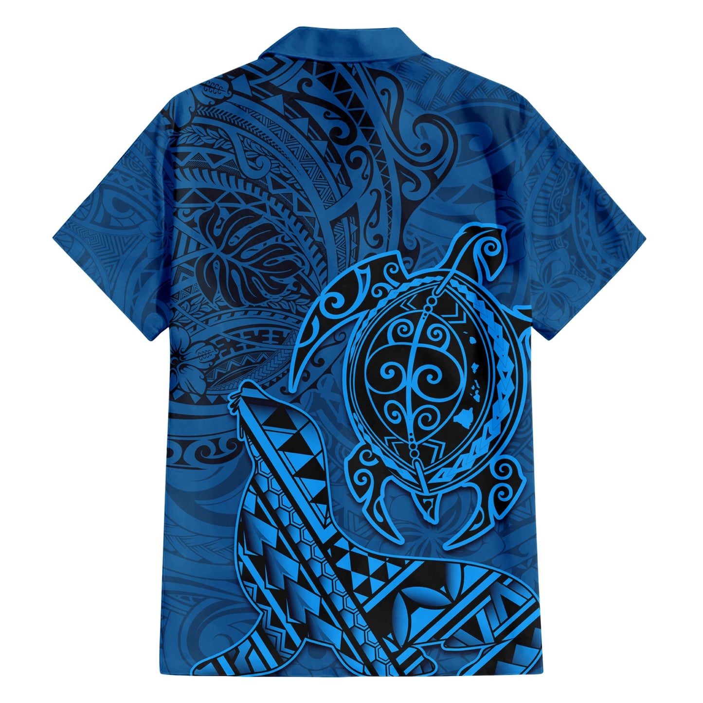 Hawaii Mönchsrobbe und Delfin Hawaiihemd Polynesisches Kakau Muster Blau LT03