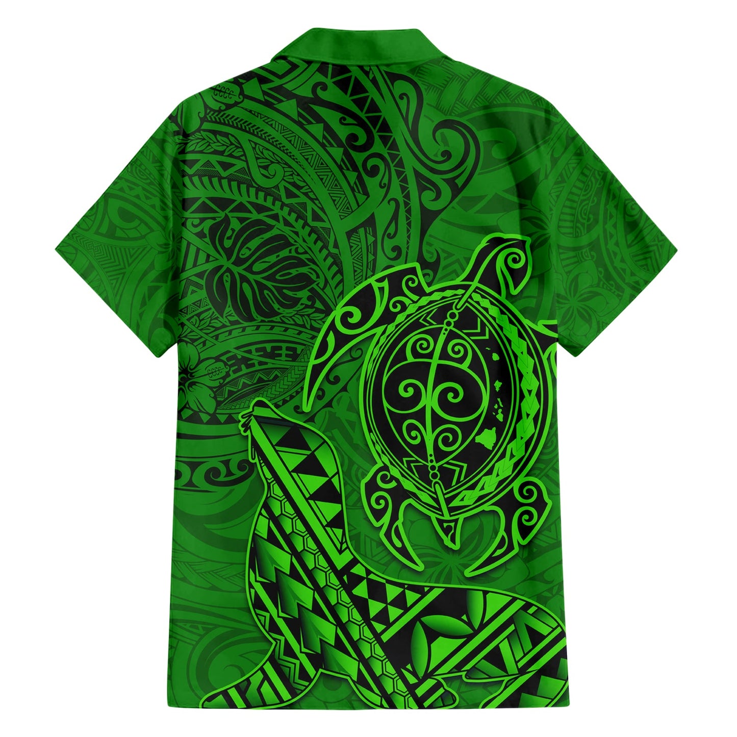 Hawaii Mönchsrobbe und Delfin Hawaiihemd Polynesisches Kakau Muster Grün LT03