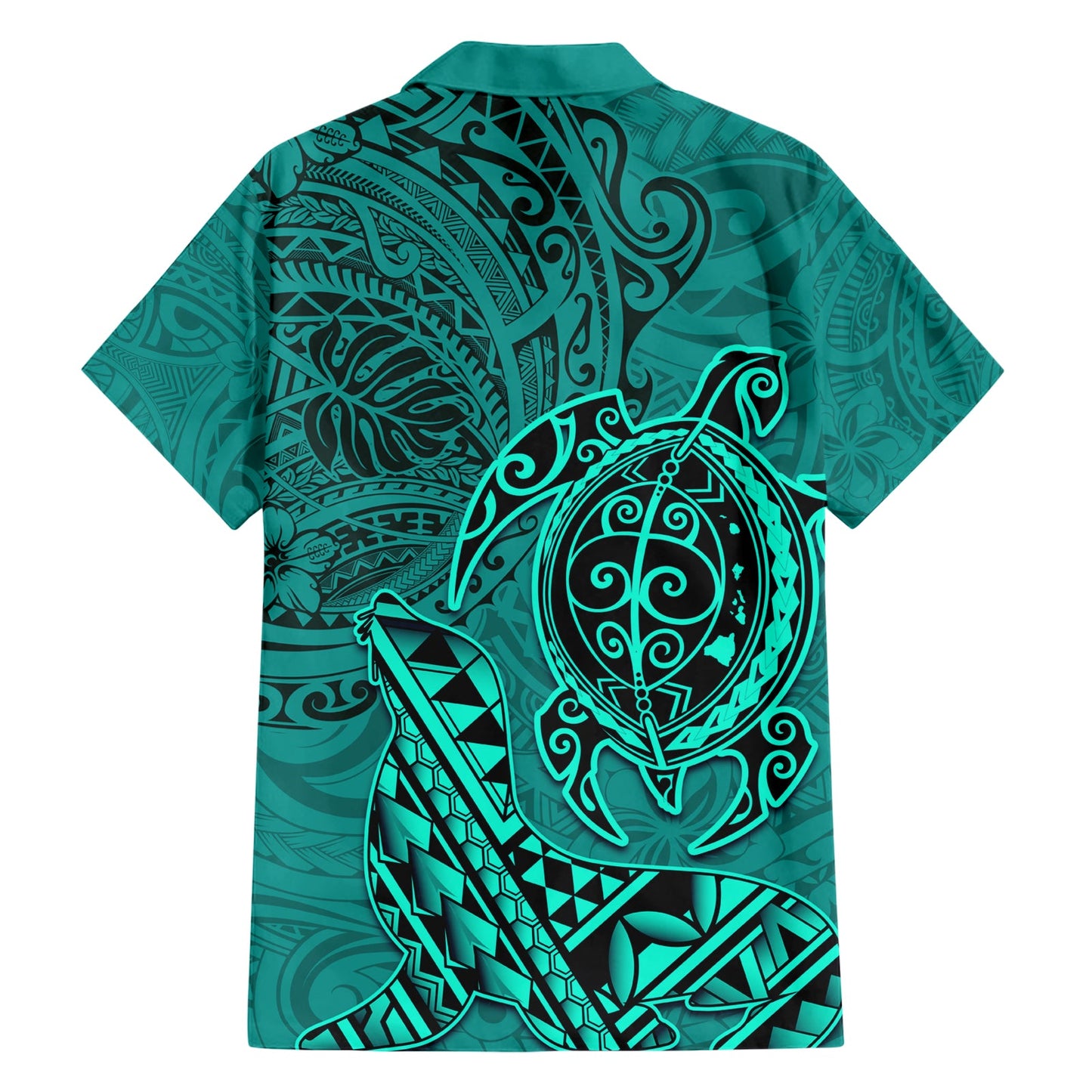 Hawaii Mönchsrobbe und Delfin Hawaiihemd Polynesisches Kakau Muster Türkis LT03