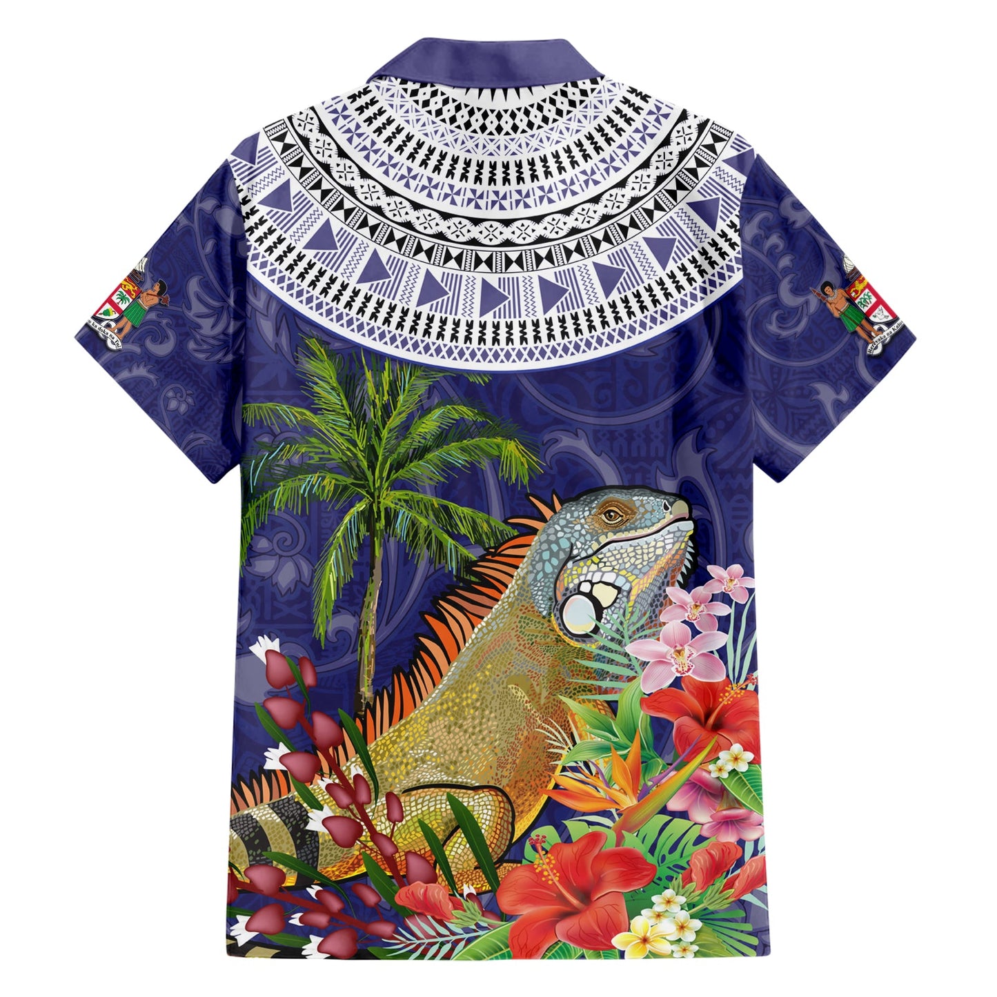 Bula Fiji Crested Iguana Hawaiihemd Tagimaucia Tapa Tribal Blau Farbe LT03