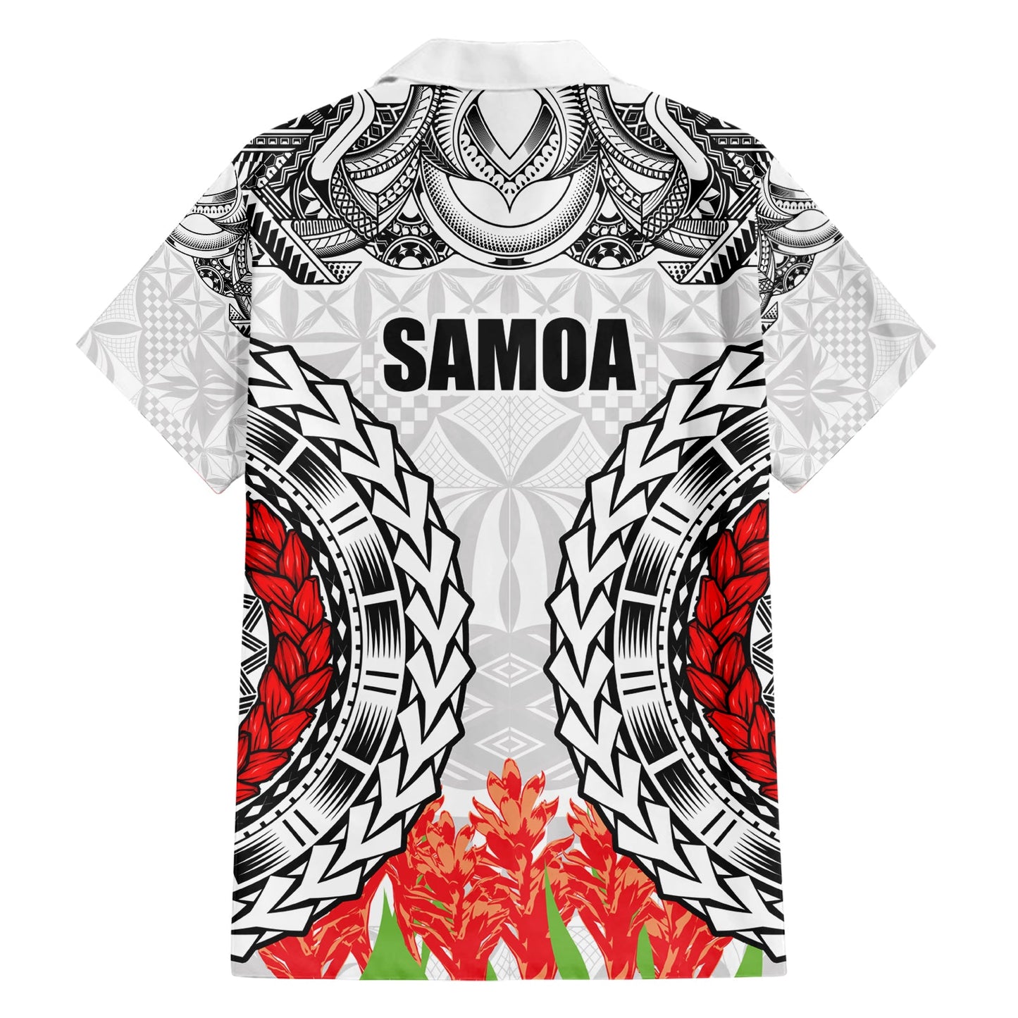 Samoa Siapo Ula Fala Hawaiihemd mit Ingwerpflanze, Farbe Weiß, LT03