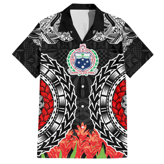Samoa Siapo Ula Fala Hawaiian Shirt With Ginger Plant Black Color LT03 Black - Polynesian Pride