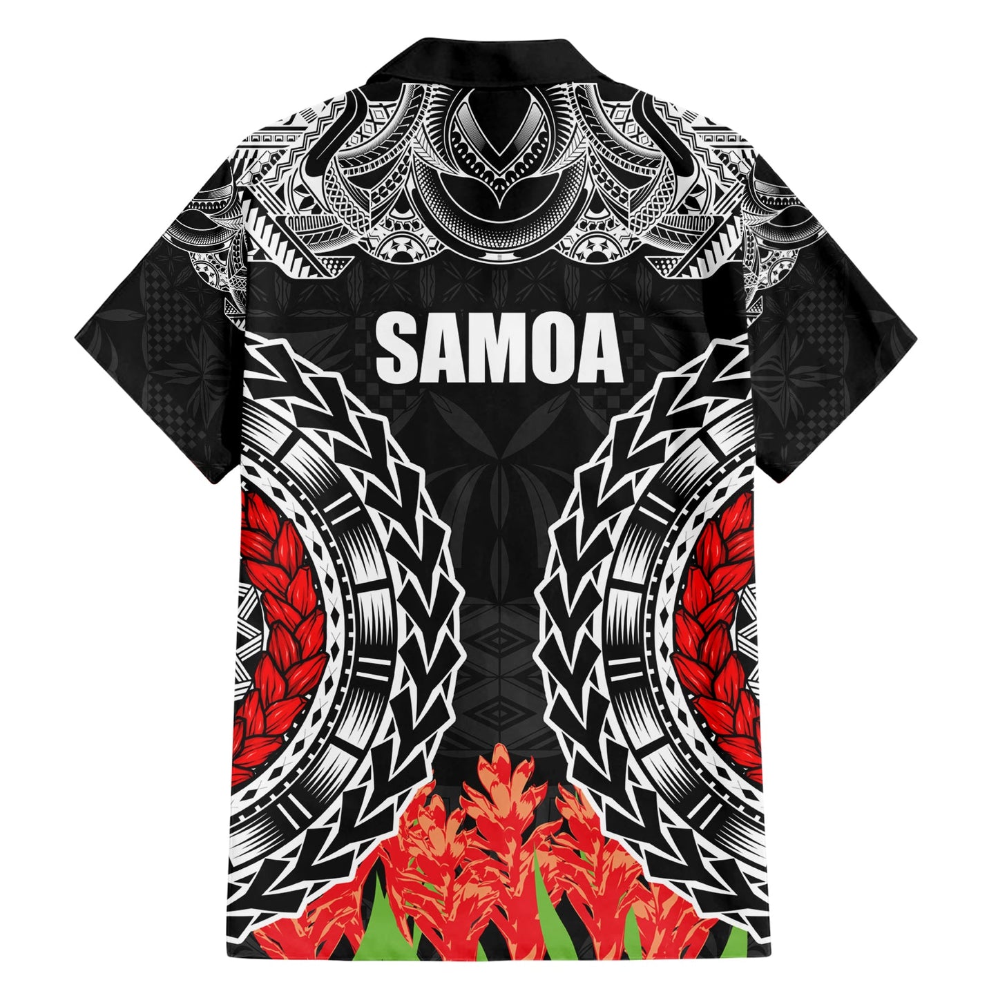 Samoa Siapo Ula Fala Hawaiihemd mit Ingwerpflanze, Farbe Schwarz, LT03