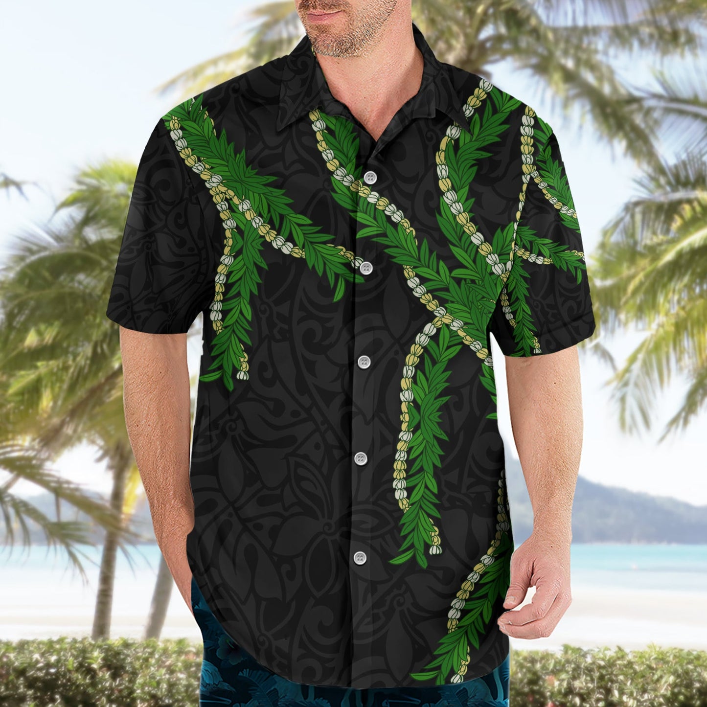 Hawaii Maile Lei Hawaiihemd Aloha Schwarz Farbe LT03