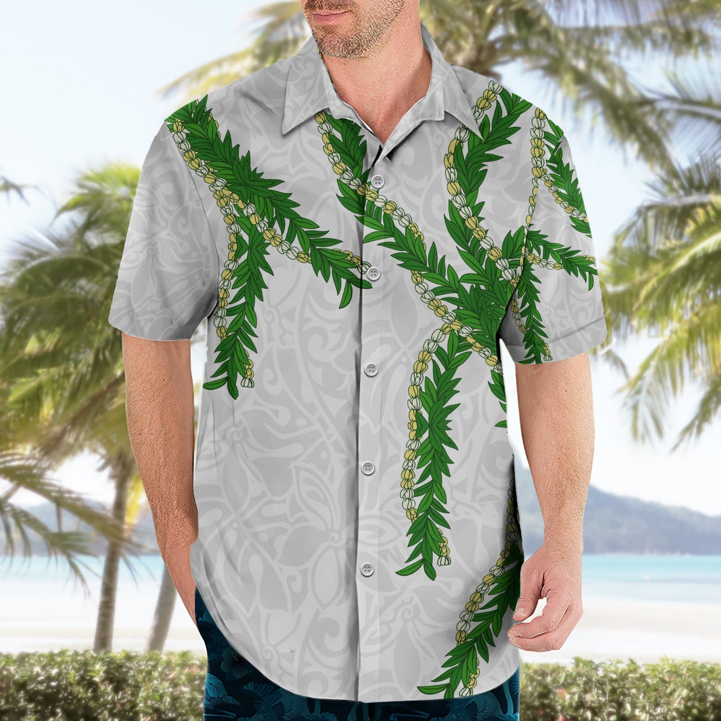 Hawaii Maile Lei Hawaiihemd Aloha Weiß Farbe LT03