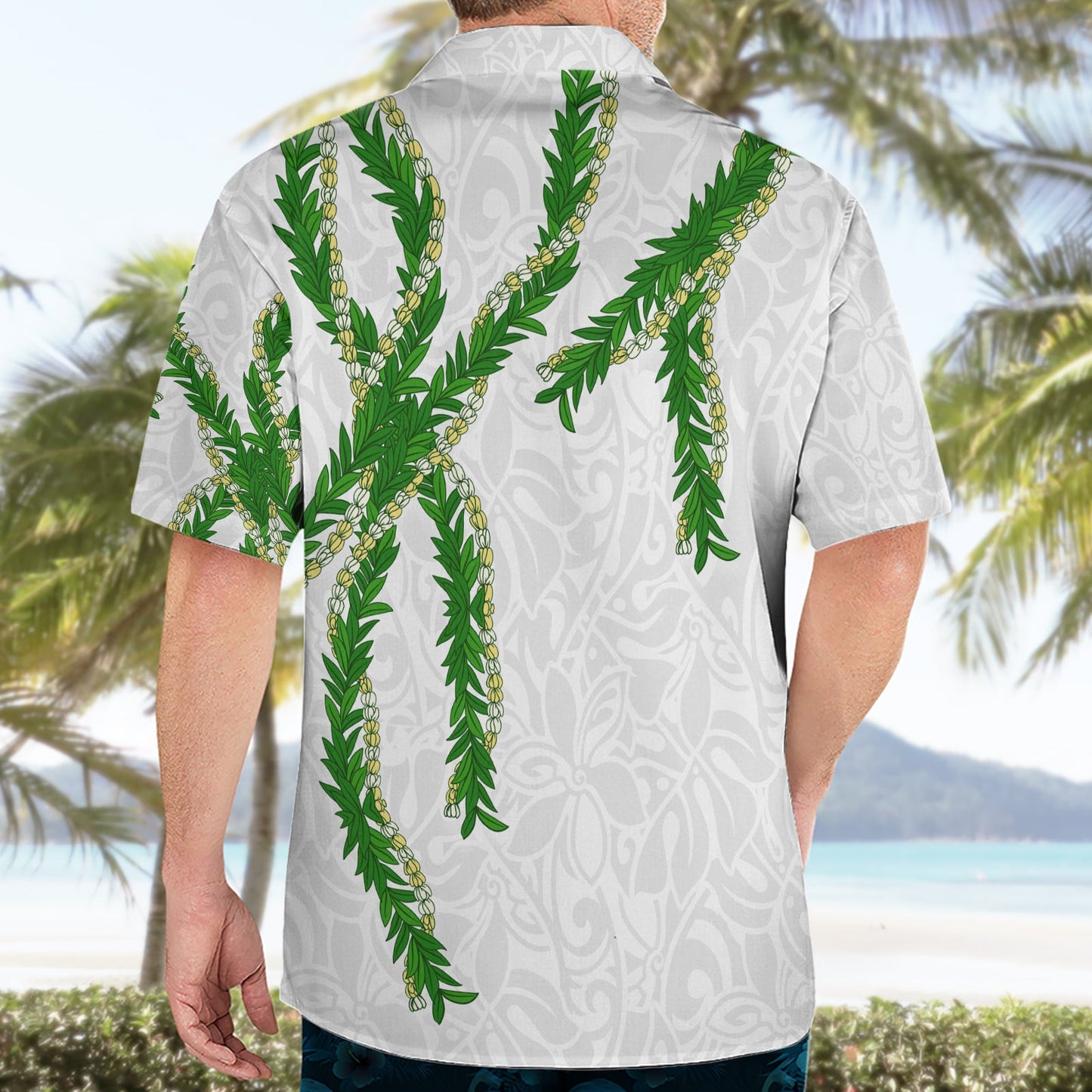 Hawaii Maile Lei Hawaiihemd Aloha Weiß Farbe LT03