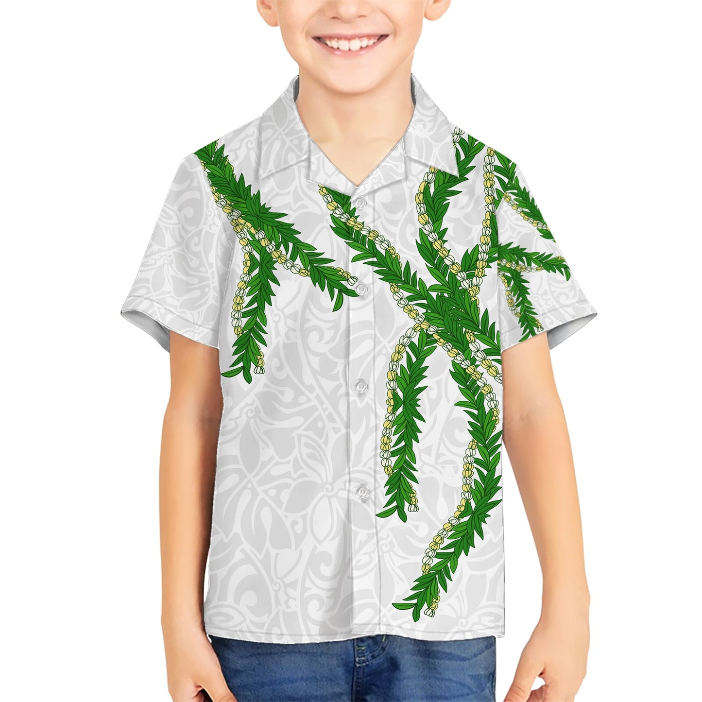 Hawaii Maile Lei Hawaiihemd Aloha Weiß Farbe LT03