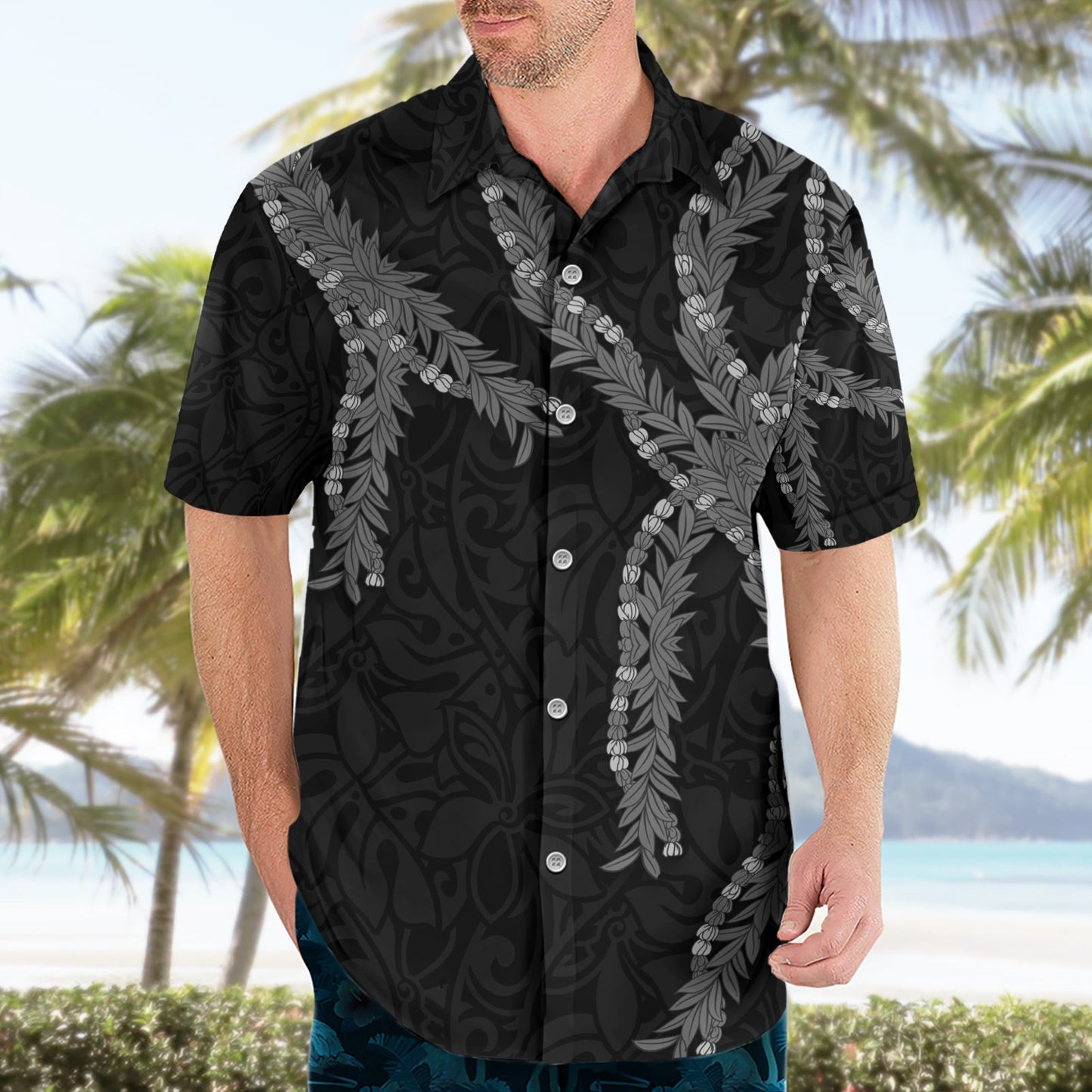 Hawaii Maile Lei Hawaiihemd Aloha Graustufen Farbe LT03