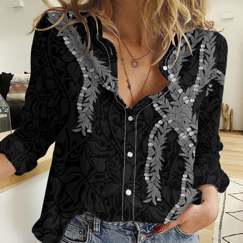 Hawaii Maile Lei Women Casual Shirt Aloha Grayscale Color