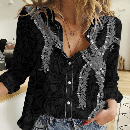 Hawaii Maile Lei Women Casual Shirt Aloha Grayscale Color