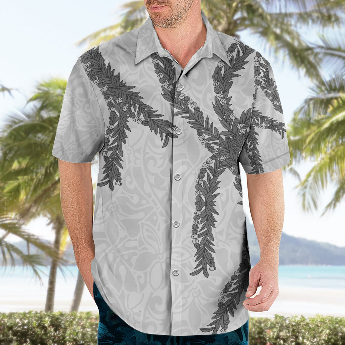 Hawaii Maile Lei Hawaiihemd Aloha Die graue Farbe LT03