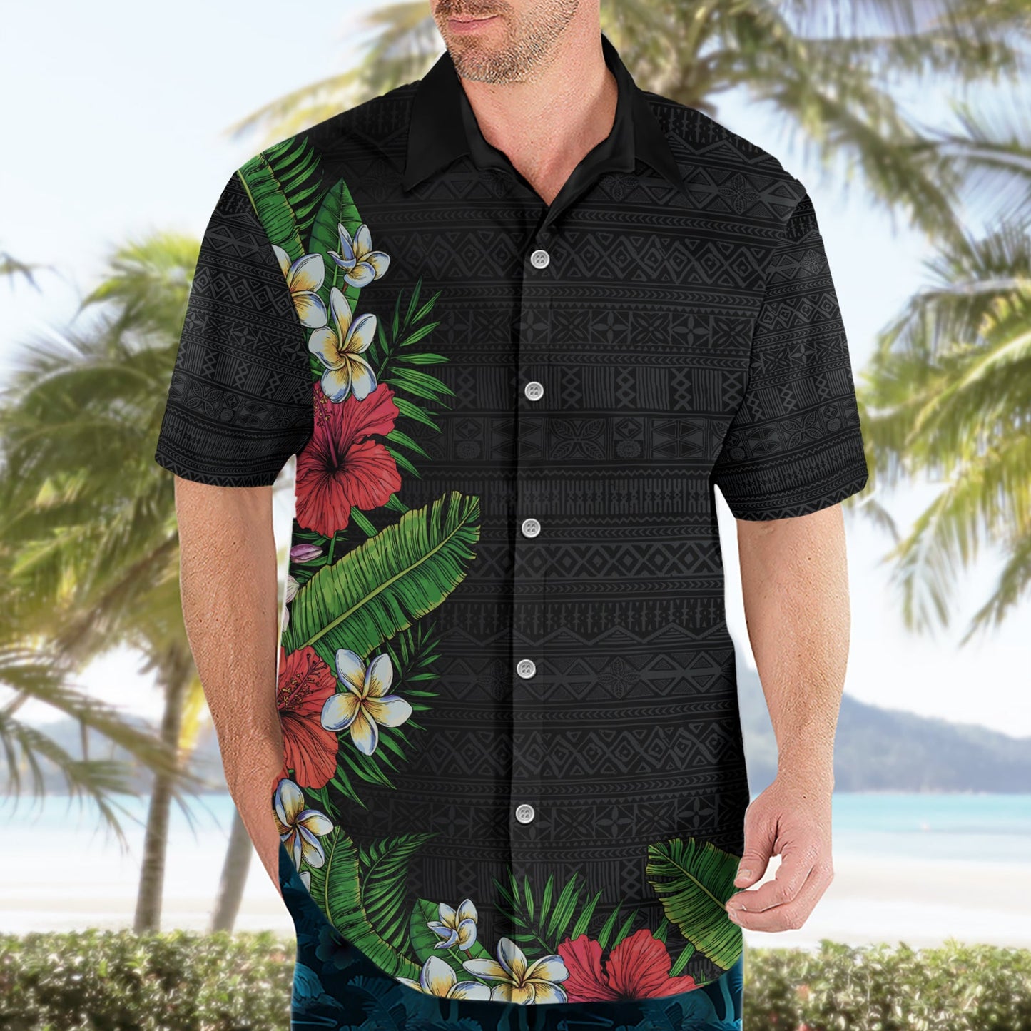 Hawaii Tropische Blumen und Blätter Hawaiihemd Tapa Muster Bunt Mode LT03