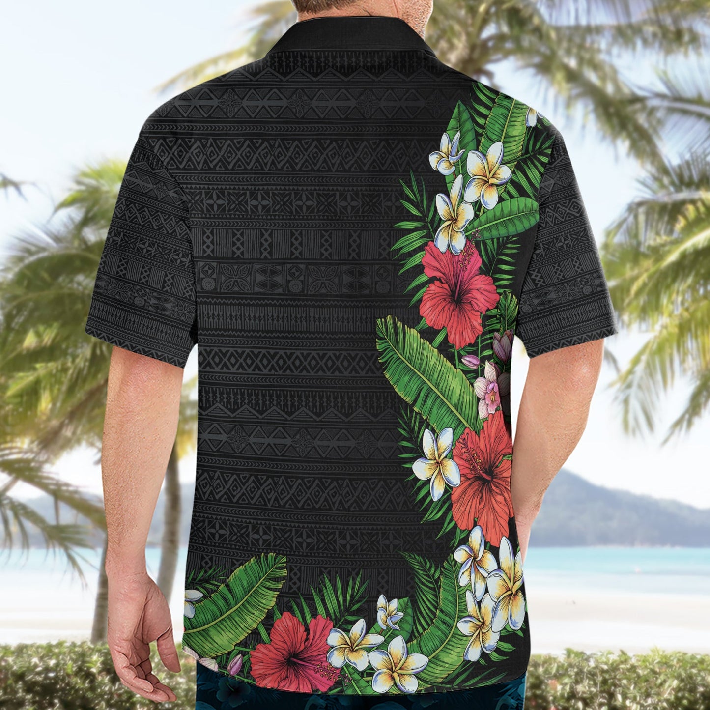 Hawaii Tropische Blumen und Blätter Hawaiihemd Tapa Muster Bunt Mode LT03
