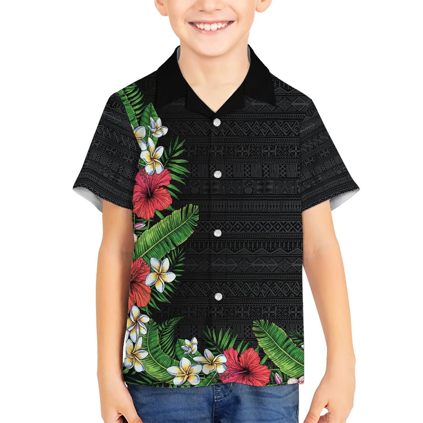 Hawaii Tropische Blumen und Blätter Hawaiihemd Tapa Muster Bunt Mode LT03
