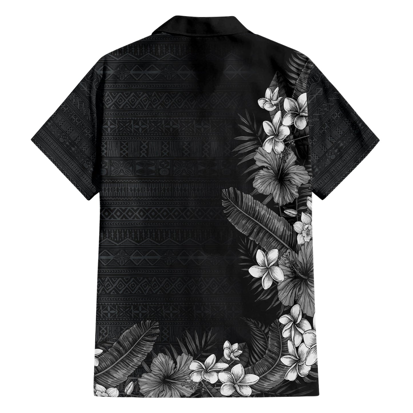 Hawaii Tropische Blumen und Blätter Hawaiihemd Tapa Muster Graustufenmodus LT03